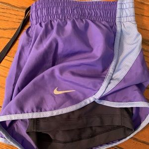Nike Dry Fit shorts. Two tone purple with inner spandex l. XS